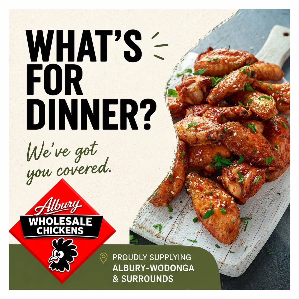 What’s for dinner? Glazed chicken wings from Albury Wholesale Chickens
